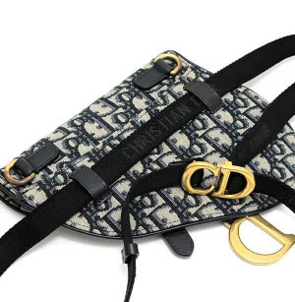 Dior Jacquard Navy  Christian Blue Waist Saddle Lowest Oblique Clutch - Picture 5 of 6